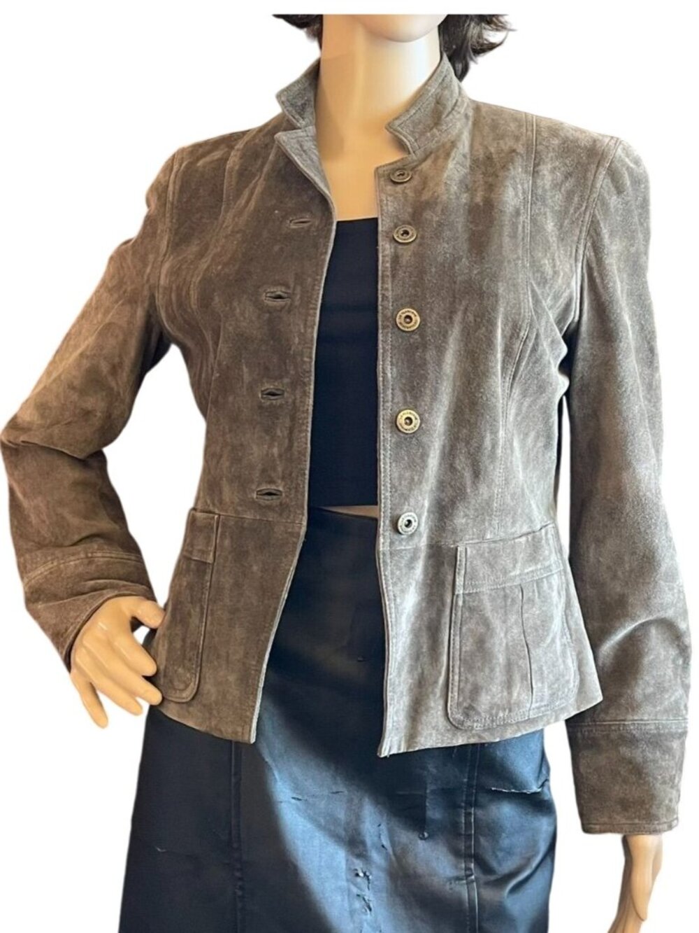 Liz Claiborne Suede Jacket Womens XSP Brown Button Front Lined